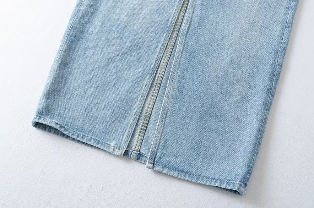 ZAVIERA: Falda Denim Midi con Abertura Frontal
