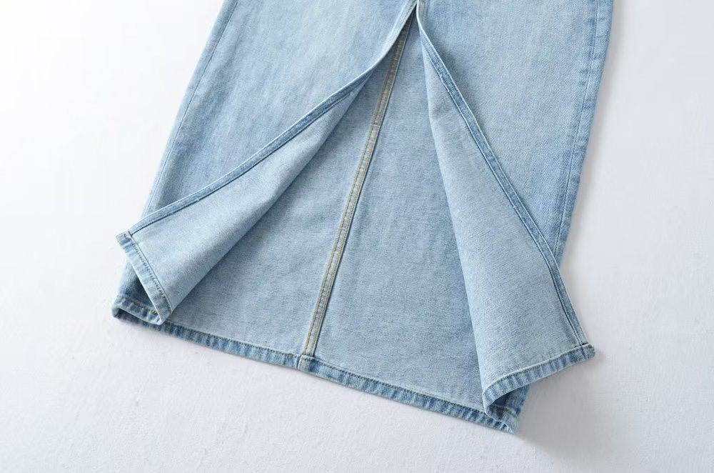 ZAVIERA: Falda Denim Midi con Abertura Frontal