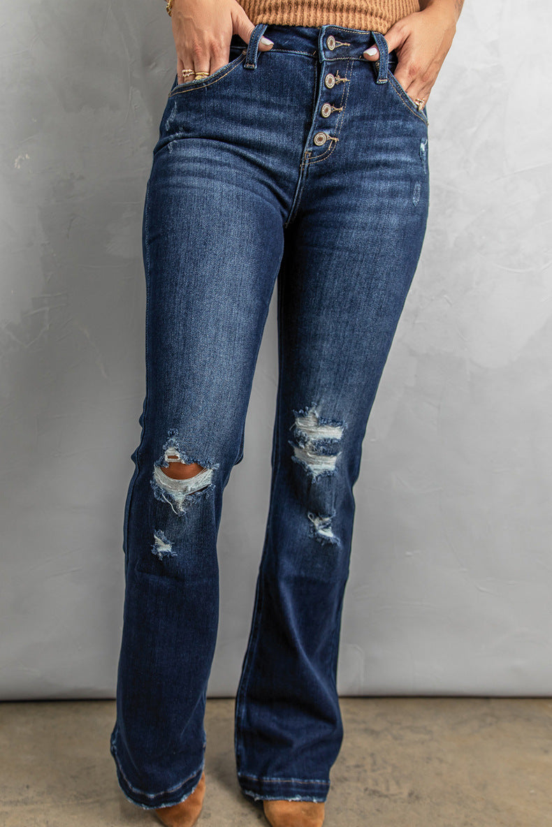Vaqueros de cintura alta, lavados y ajustados para mujer, de estilo europeo y americano.
