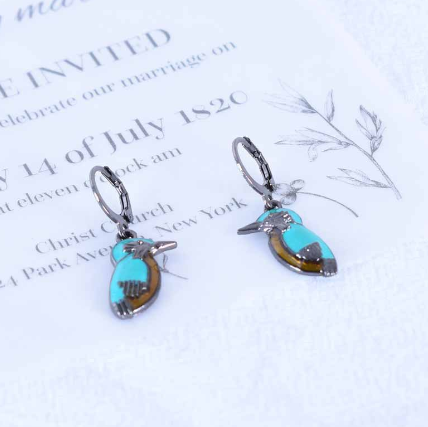 Aretes de Pájaro Martín Pescador (Kingfisher) Estilo Étnico Vintage y Bohemio