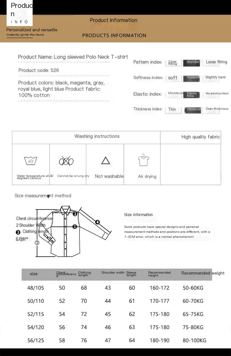 Camiseta de manga larga con cuello medio alto para hombre