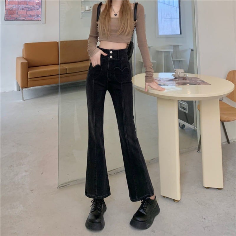 Pantalones rectos de cintura alta y diseño entallado con microcampana para mujer