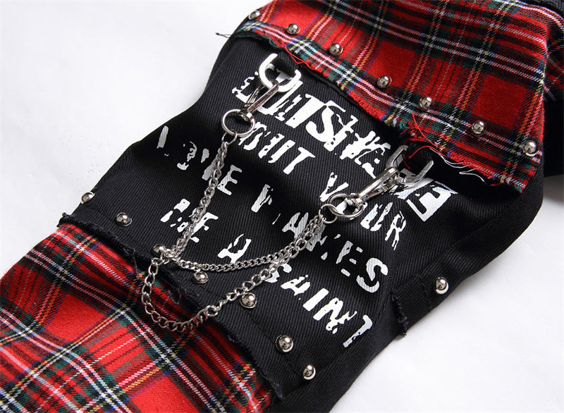 Pantalones vaqueros de hip hop con remaches microelásticos y costuras de patchwork