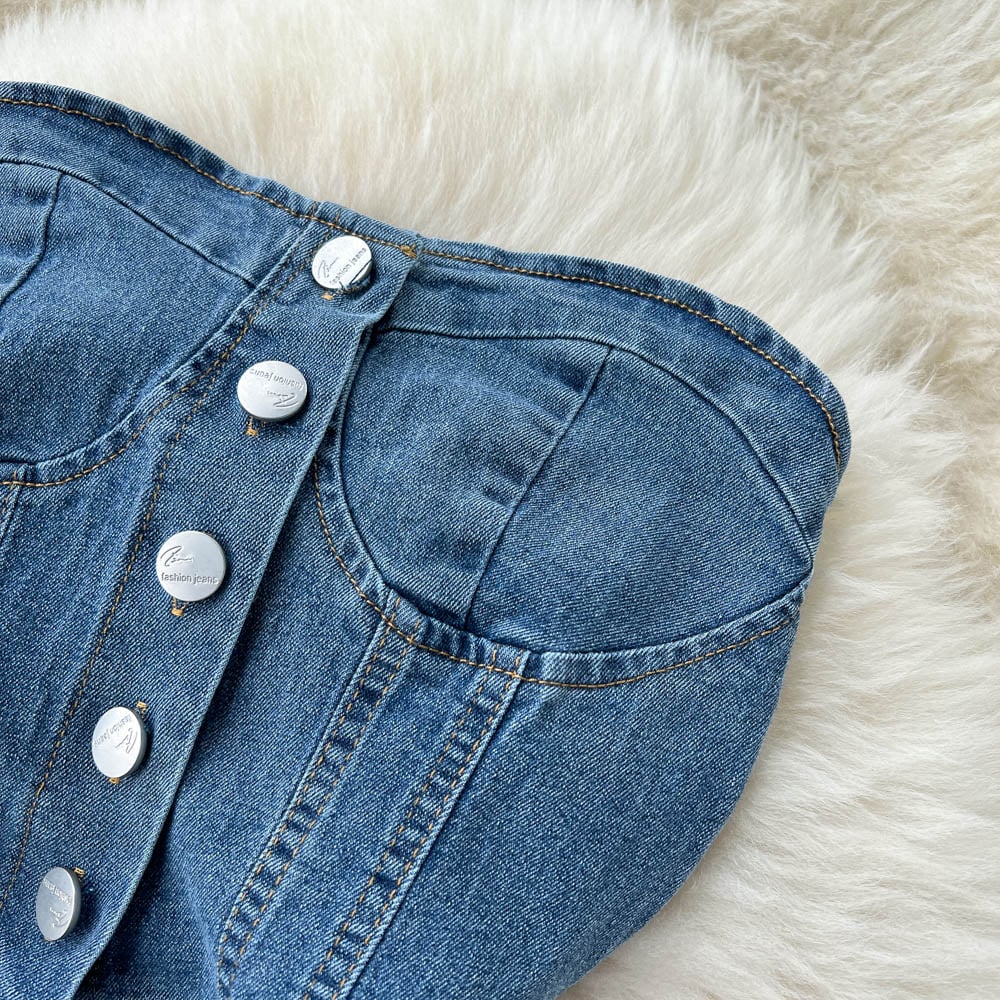 Pantalones de tubo de mezclilla de cintura alta para mujer