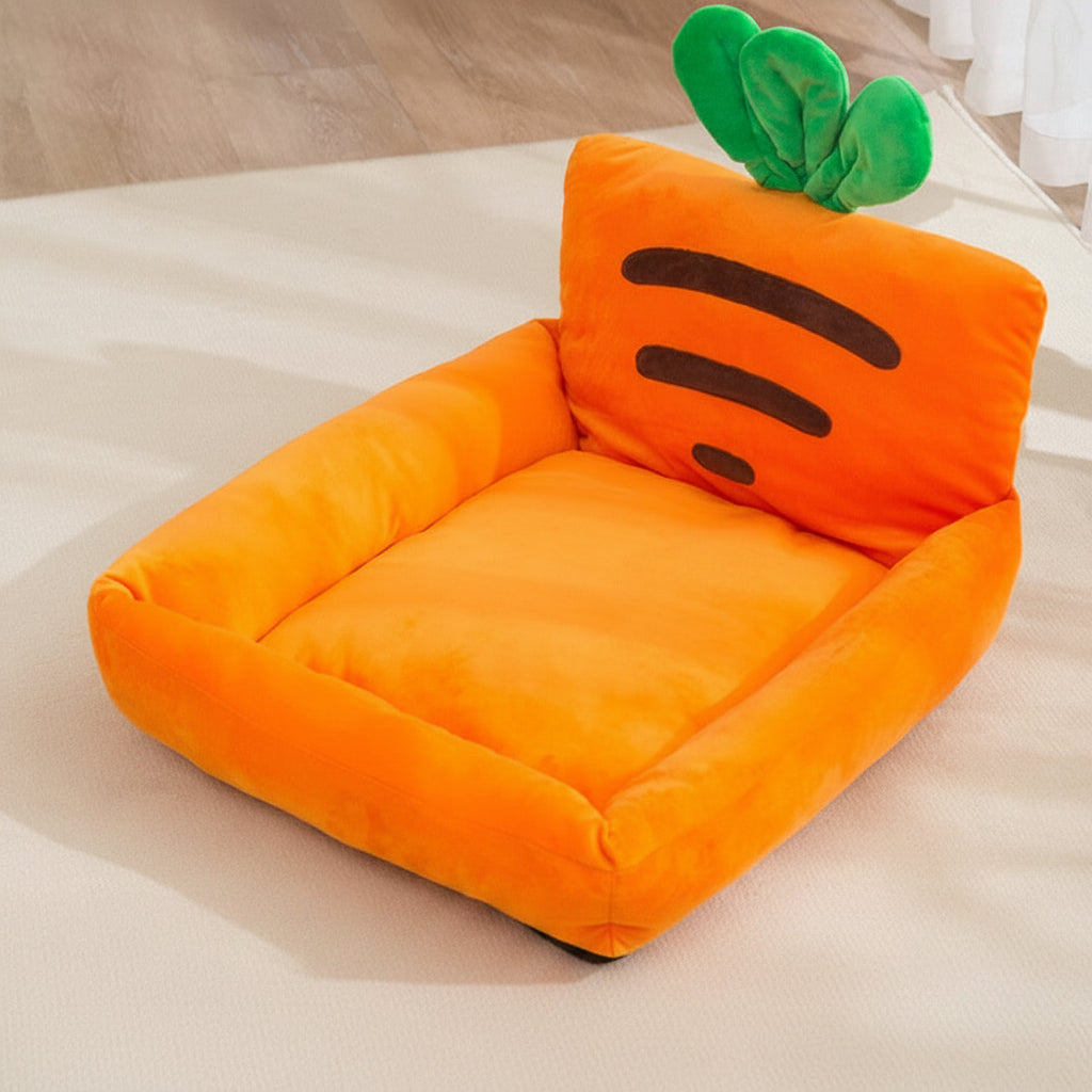 Cama para mascotas en forma de zanahoria