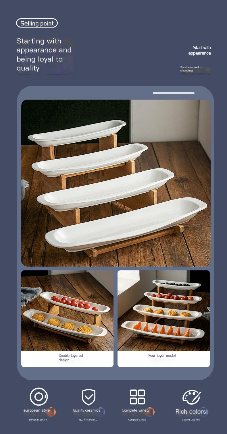 Plato de cerámica con niveles para pastel, bandeja de postre de porcelana con forma de barco, estante de bambú para sushi, vajilla de restaurante, plato de gasa, fiesta de ópera
