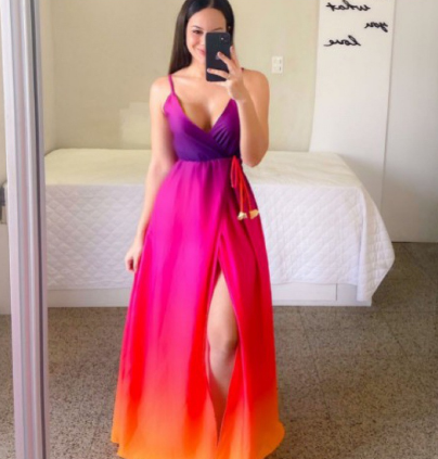 Vestido de fiesta largo con tirantes y degradado