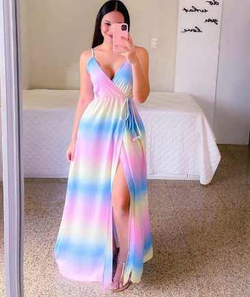 Vestido de fiesta largo con tirantes y degradado