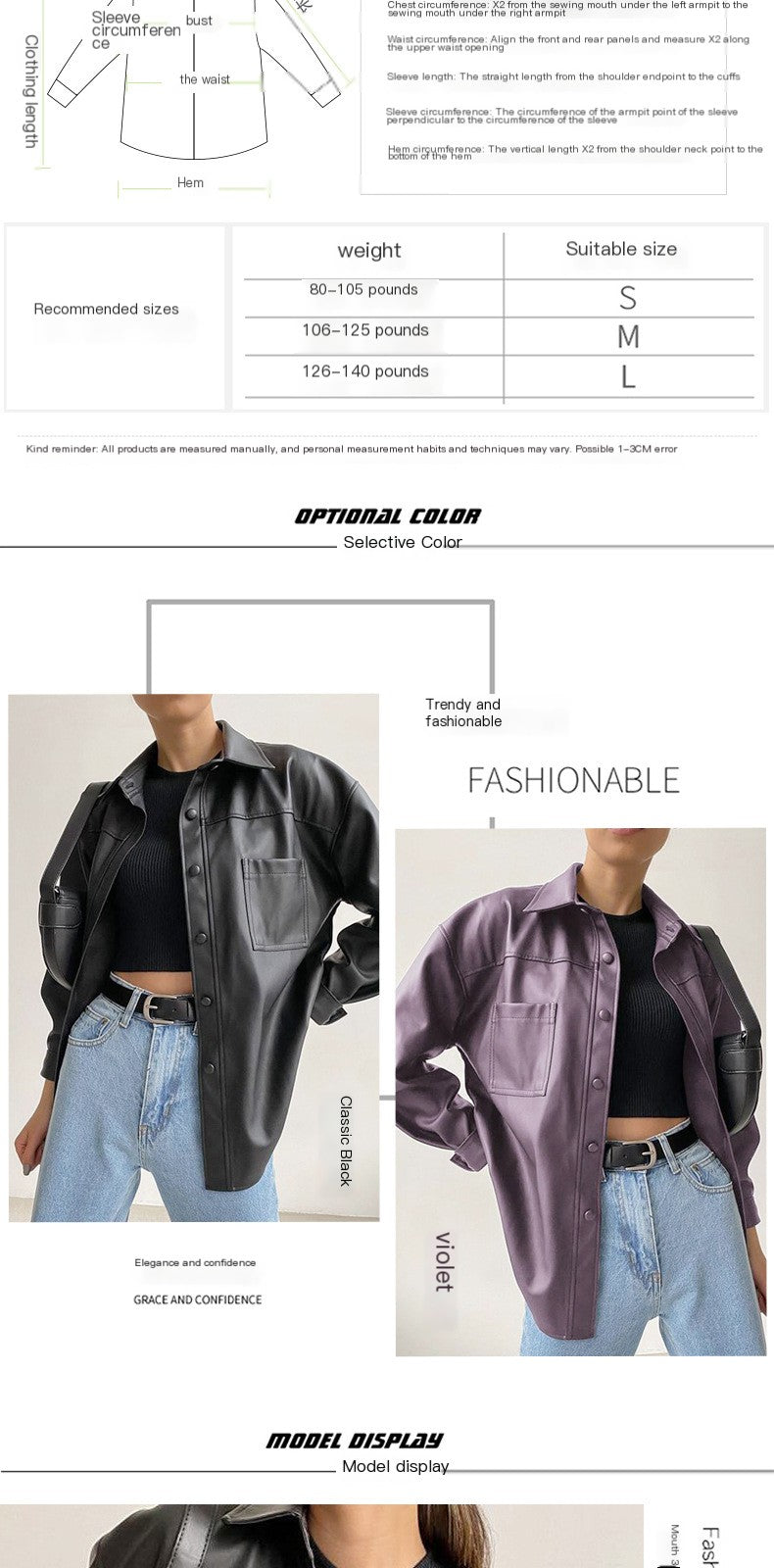 Chaqueta de piel sintética para mujer con mangas largas