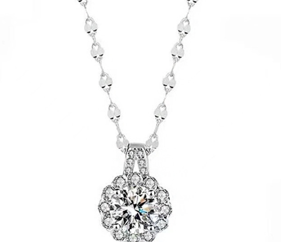 Collar Colgante de Girasol con Moissanita (Plata Esterlina S925) Protección Anti-Oxidación