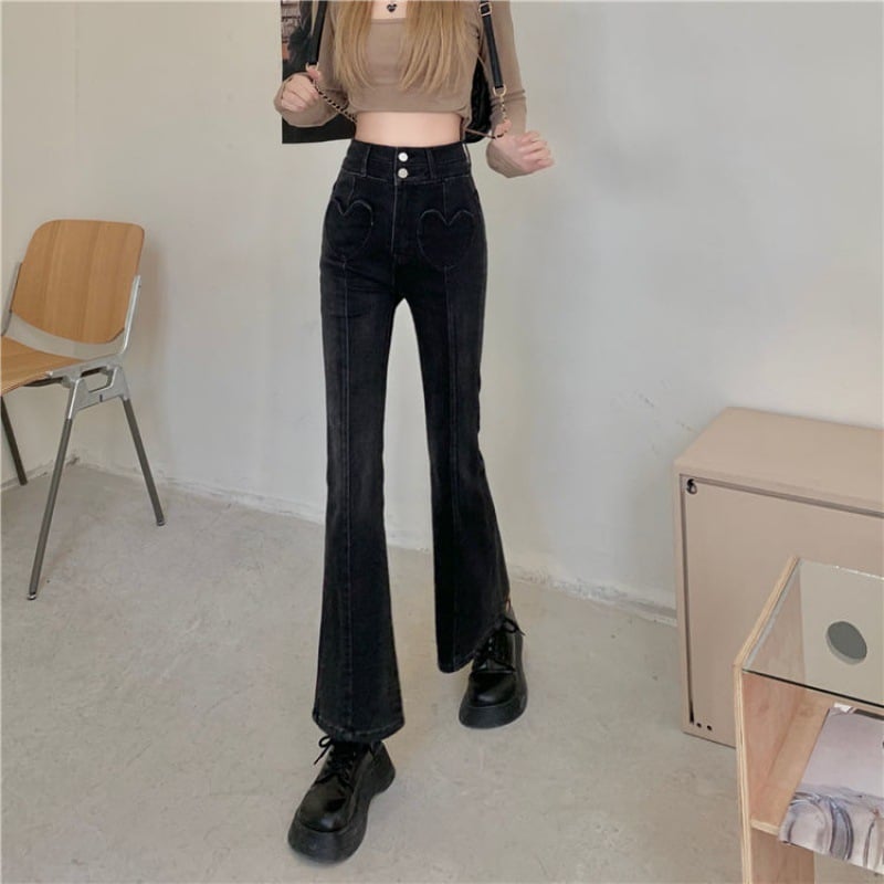 Pantalones rectos de cintura alta y diseño entallado con microcampana para mujer