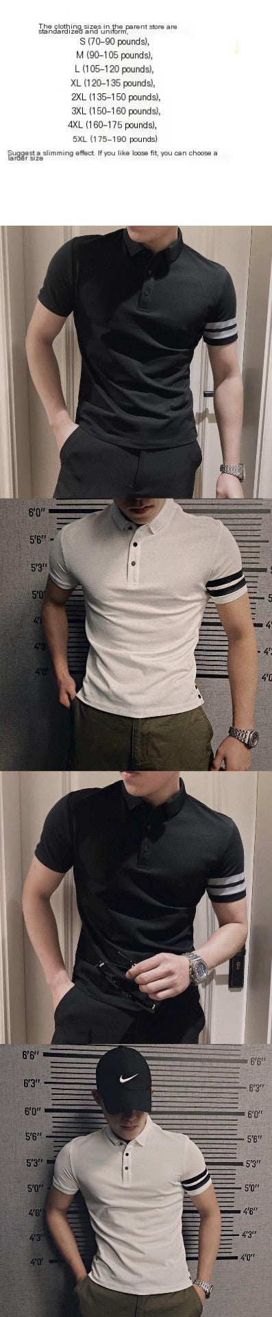 Camiseta negra de manga corta con solapa entallada y dos polos para hombre de Spirit Guy