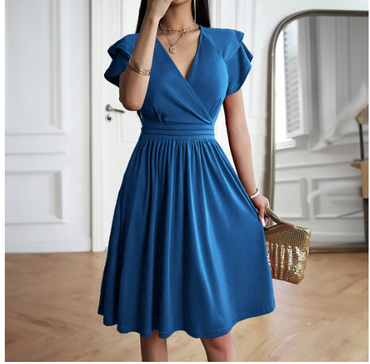 Vestido midi elegante con escote en V y temperamento moderno para mujer