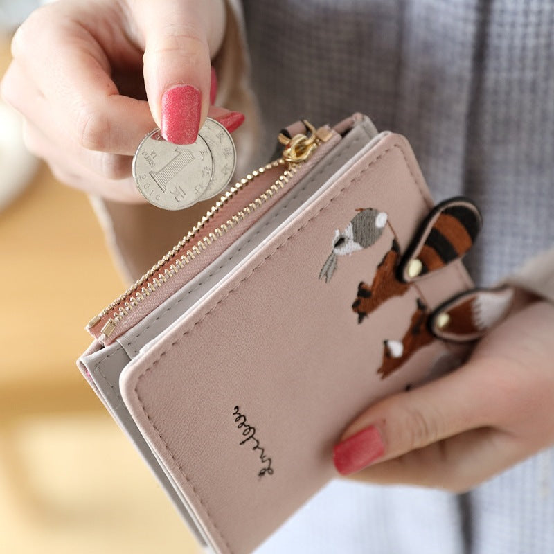 Cartera Mujer Corta con Animales Cute – Monedero Pequeño con Cierre y Broche