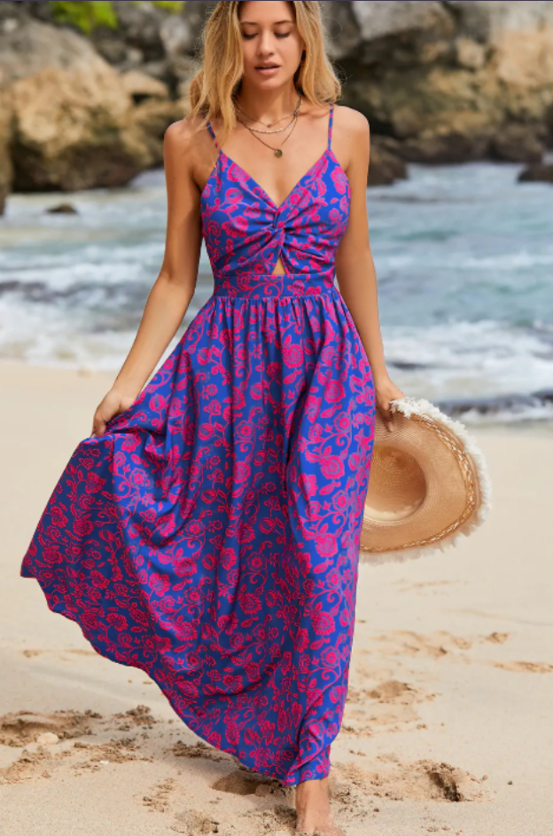 Malva: Vestido con falda larga informal de cintura alta con tirantes para mujer