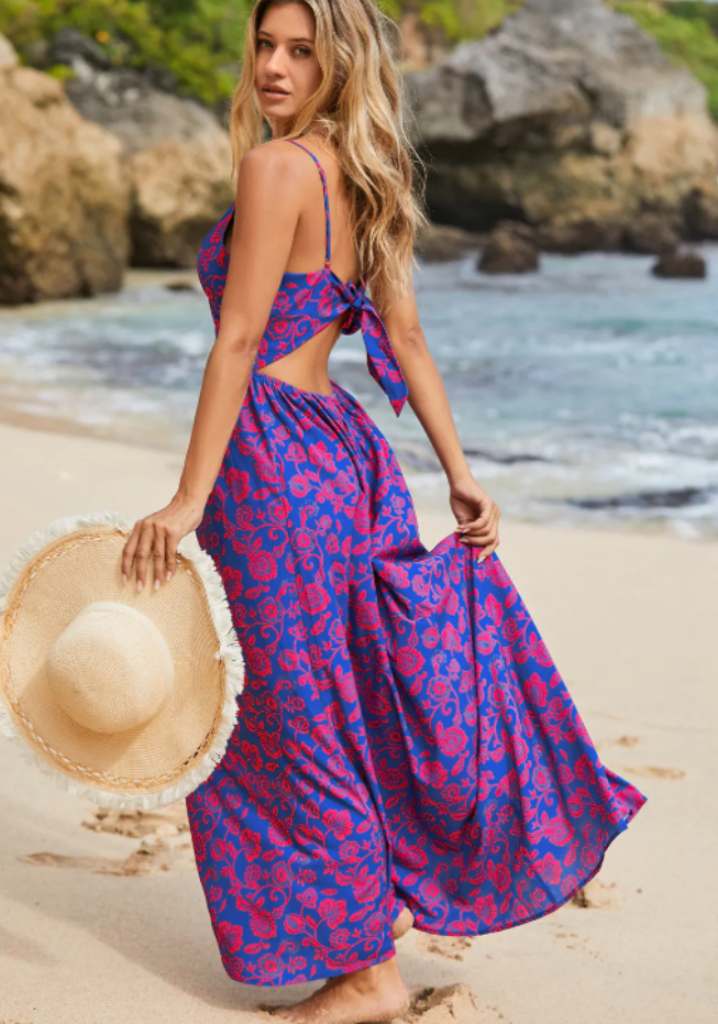 Malva: Vestido con falda larga informal de cintura alta con tirantes para mujer