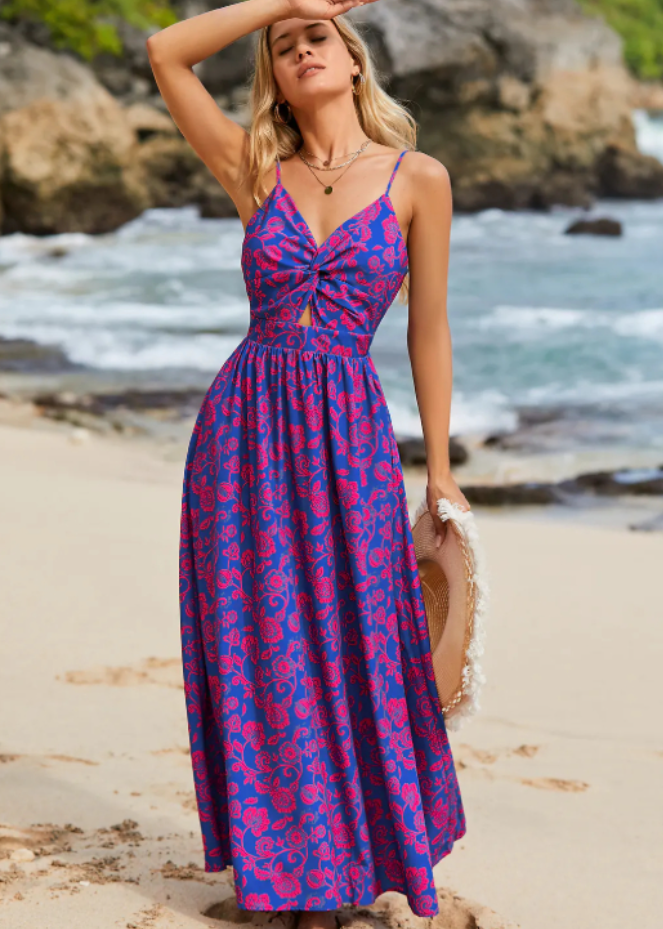 Malva: Vestido con falda larga informal de cintura alta con tirantes para mujer