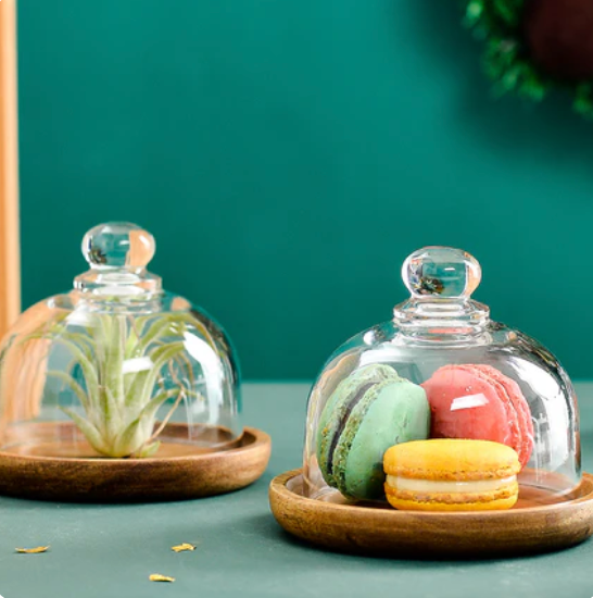 Bandeja para Exhibición de Postres Mini con Base de Vidrio y Madera