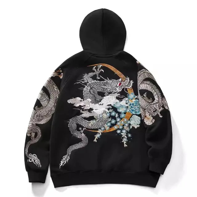 Sudadera Dragón y Fénix Bordada Negra