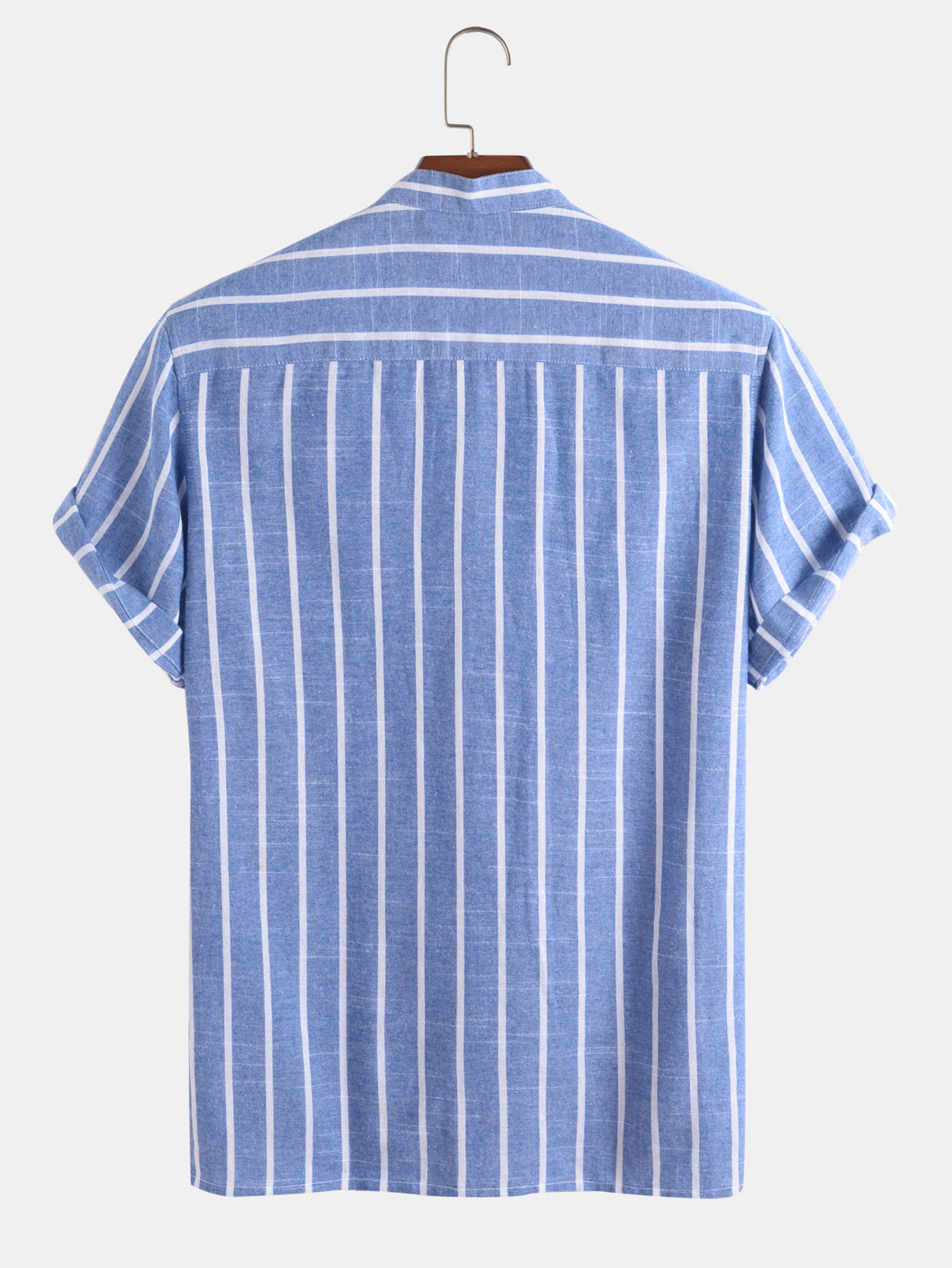 Viento: Camisa de Rayas Manga Corta & Cuello Mao