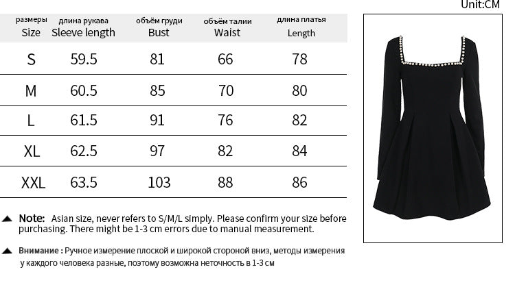 Jane Vestido corto con corte cuadrado y manga larga