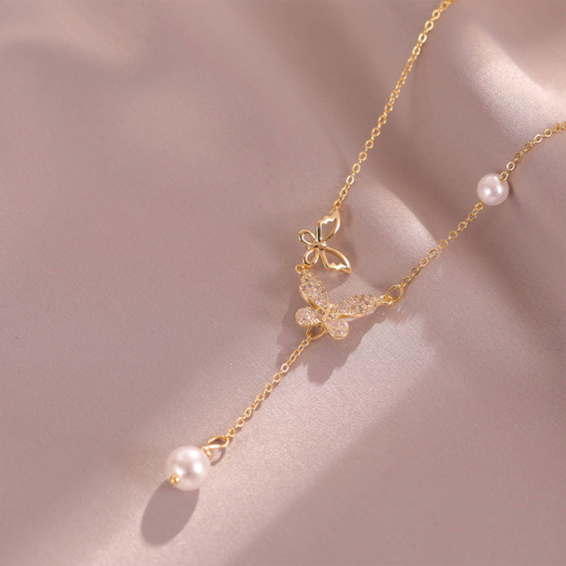 Collar de Mariposa con Perla (Cobre Galvanizado) Estilo Elegante