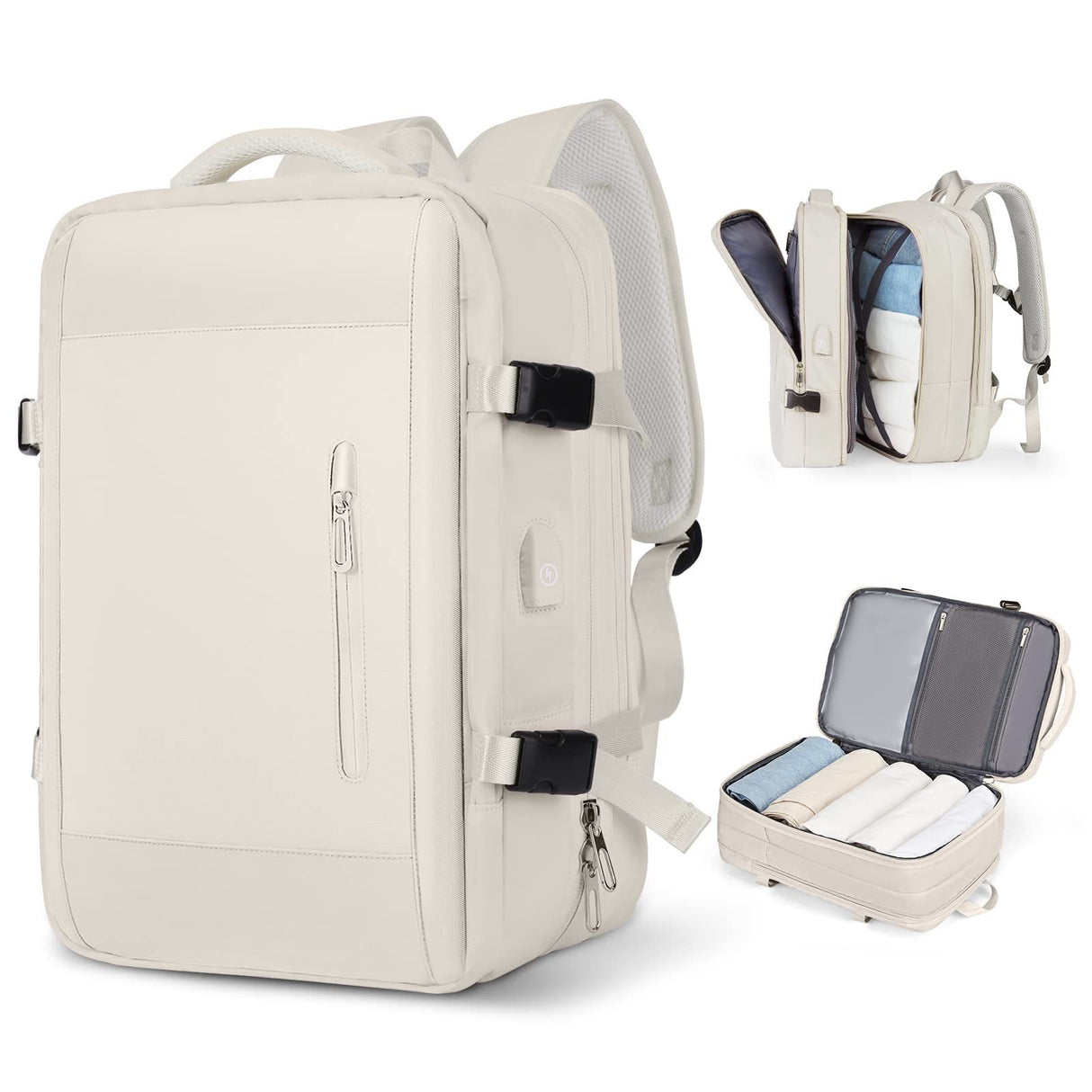 Mochila de Viaje Expandible (36-55L) - Resistente al Agua con Puerto de Carga USB