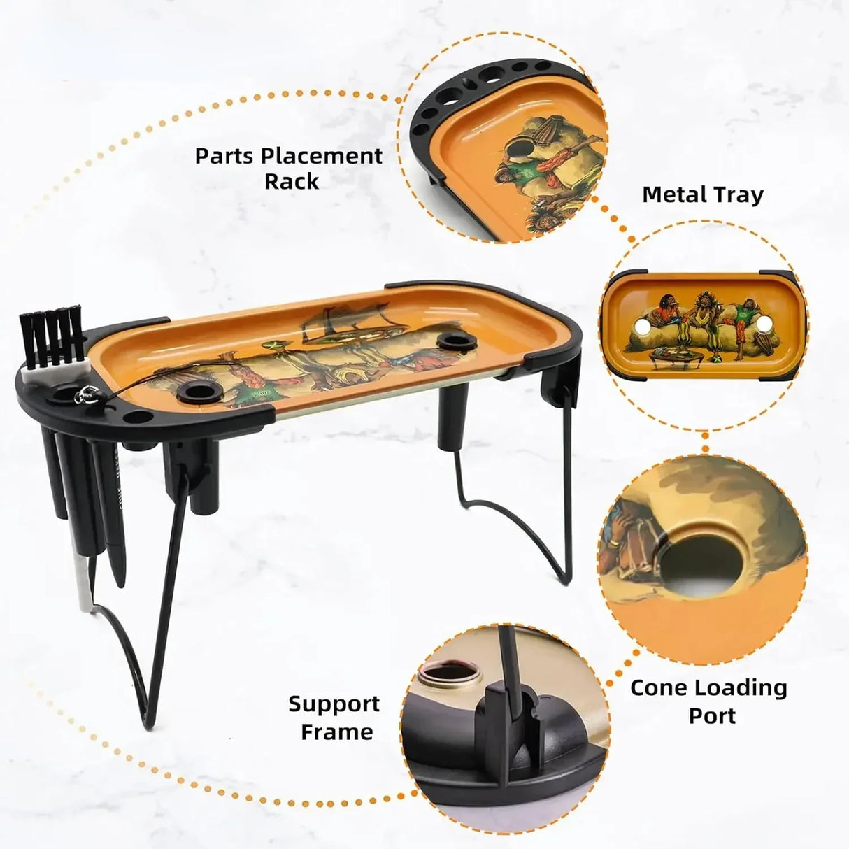 Bandeja metálica con cargador para enrollar conos pre-roll