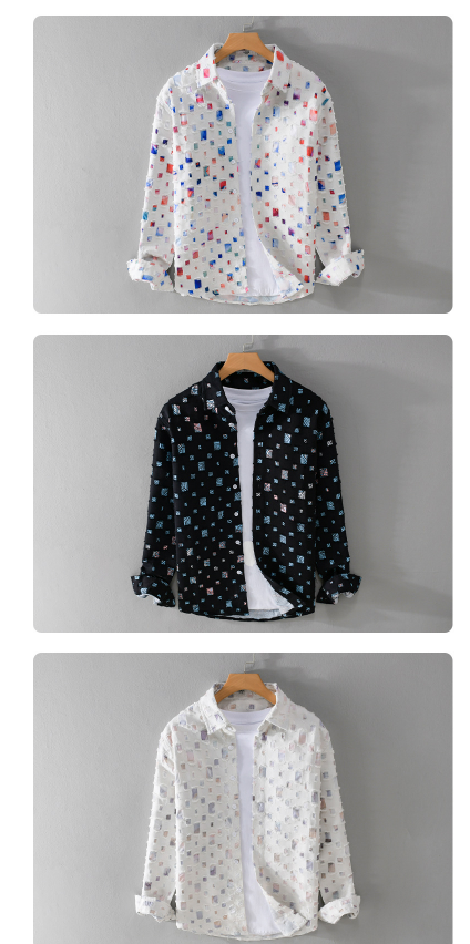 Camisa de manga larga con estampado de patchwork para hombre