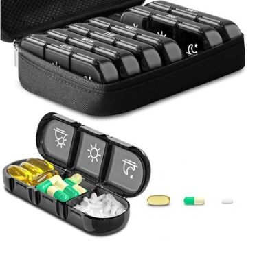 Pastillero semanal, pastillero para 2 tomas al día, organizador de medicamentos de viaje para 7 días