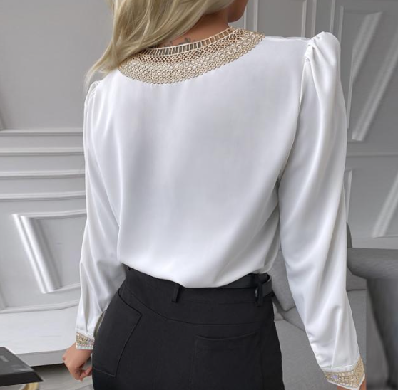 Blusa de manga larga con encaje de guipir para mujer