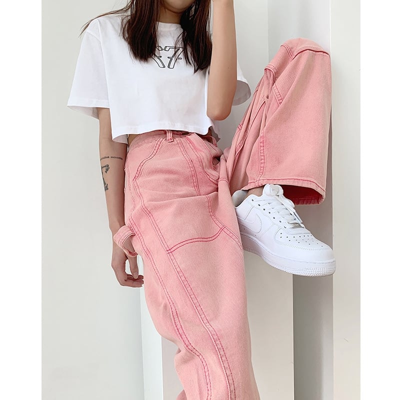 Vaqueros rectos y holgados de cintura alta para mujer