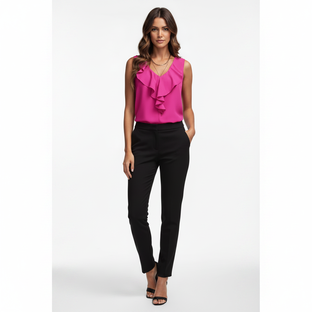 Camiseta de tirantes con cuello en V y volantes