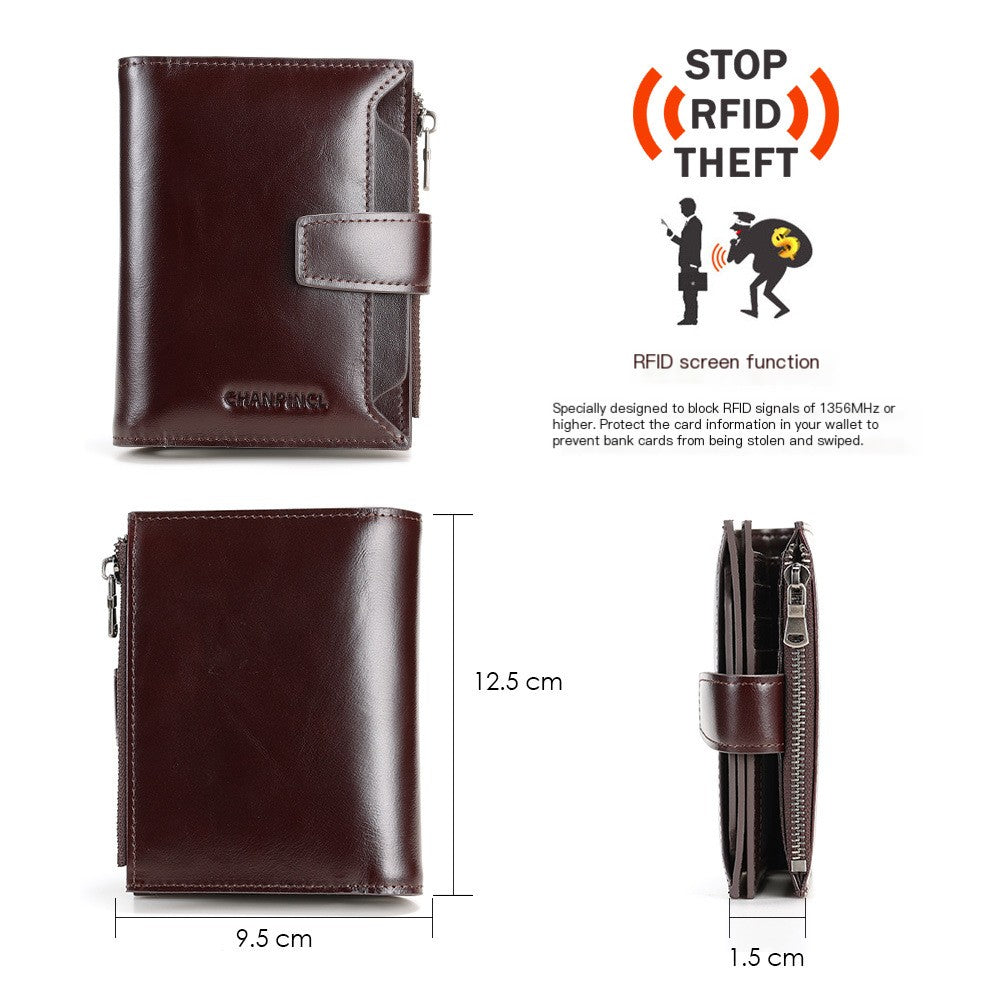 Cartera de Cuero Genuino para Hombre con Cierre de Botón