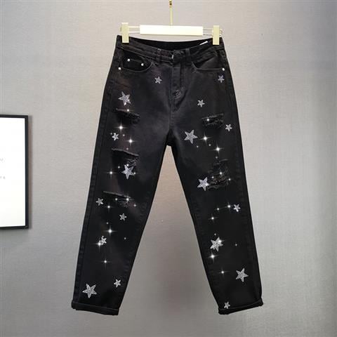 Pantalones de chimenea holgados y finos con agujeros y diseño de estrellas para hombre