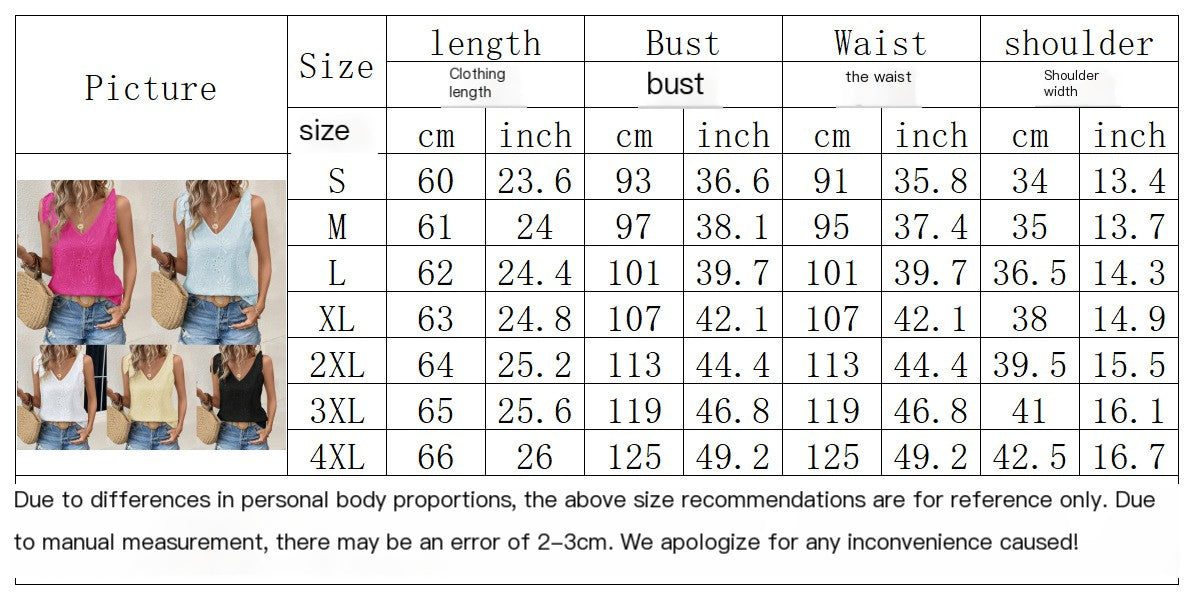 Top de cuello en V con tirantes anudados y detalle de bordado blanco