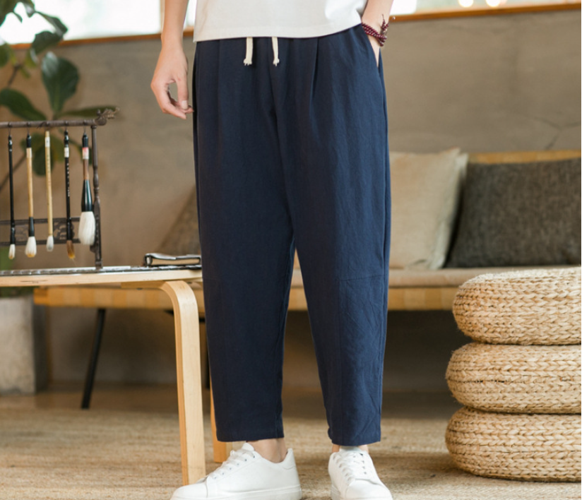 Pantalones casuales de moda de lino y algodón para hombre