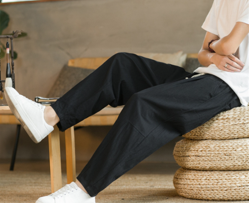 Pantalones casuales de moda de lino y algodón para hombre