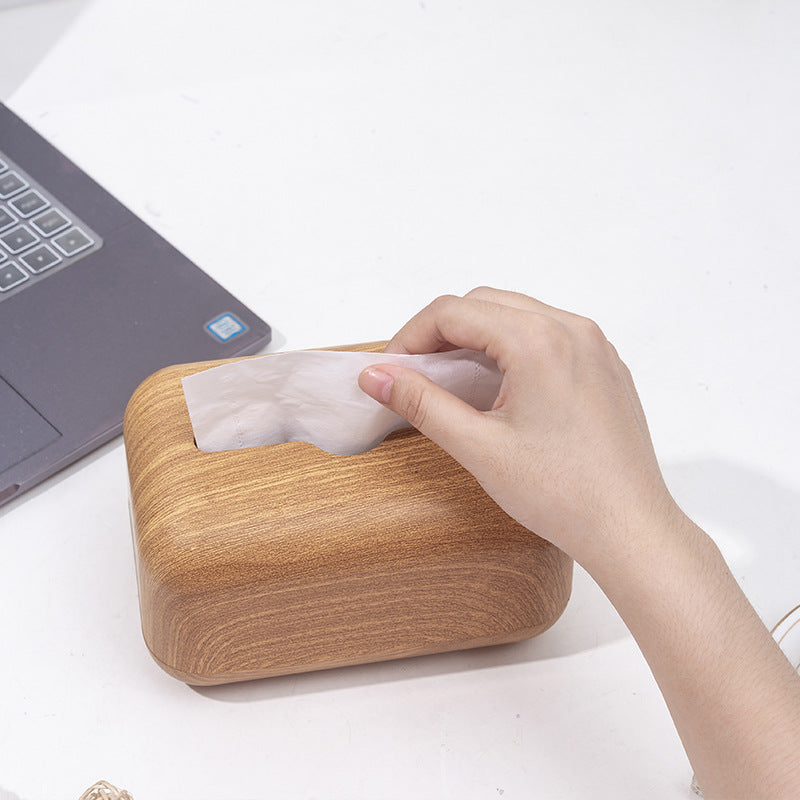 Caja para Pañuelos de Escritorio con Diseño de Grano de Madera de Nogal