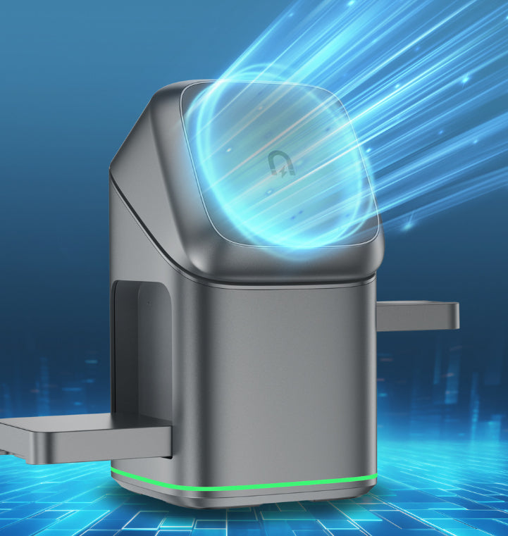 Cargador inalámbrico magnético 3 en 1 con base giratoria y carga rápida