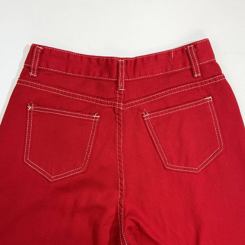 Pantalones casuales rectos de cintura alta estilo retro americano de color sólido nuevos