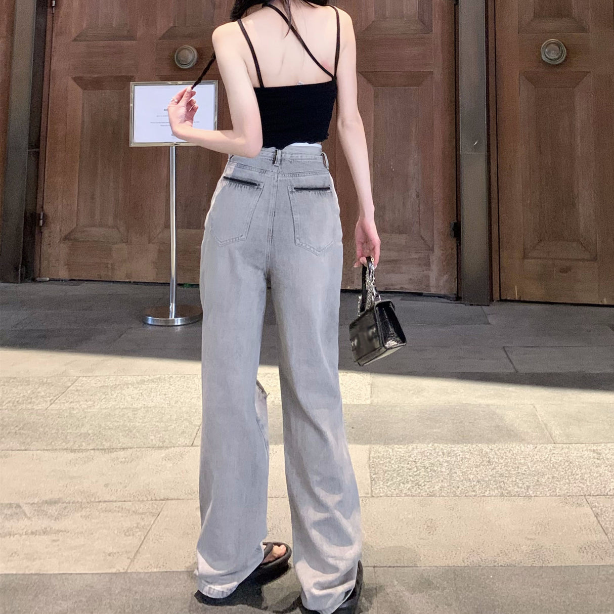 Vaqueros rotos y holgados de cintura alta para mujer