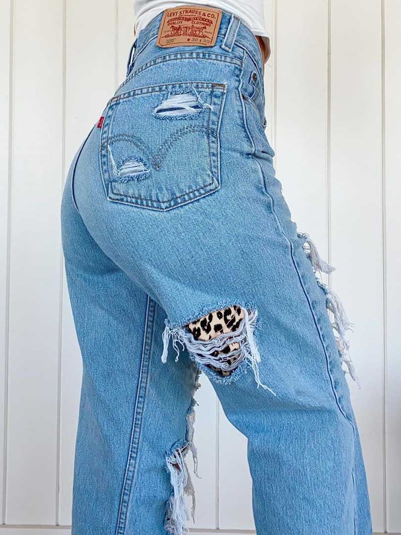 Jeans de mujer con estampado de leopardo roto