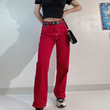 Pantalones casuales rectos de cintura alta estilo retro americano de color sólido nuevos