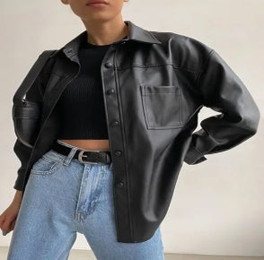 Chaqueta de piel sintética para mujer con mangas largas