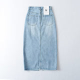 ZAVIERA: Falda Denim Midi con Abertura Frontal