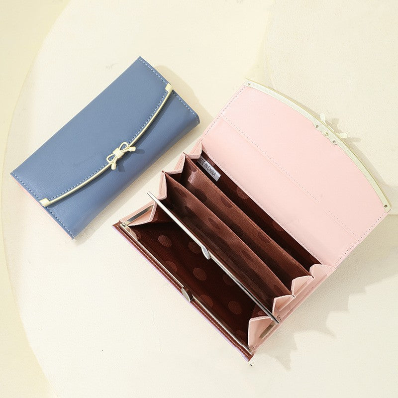 Cartera larga multifuncional para mujer con tapa envolvente