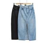 ZAVIERA: Falda Denim Midi con Abertura Frontal