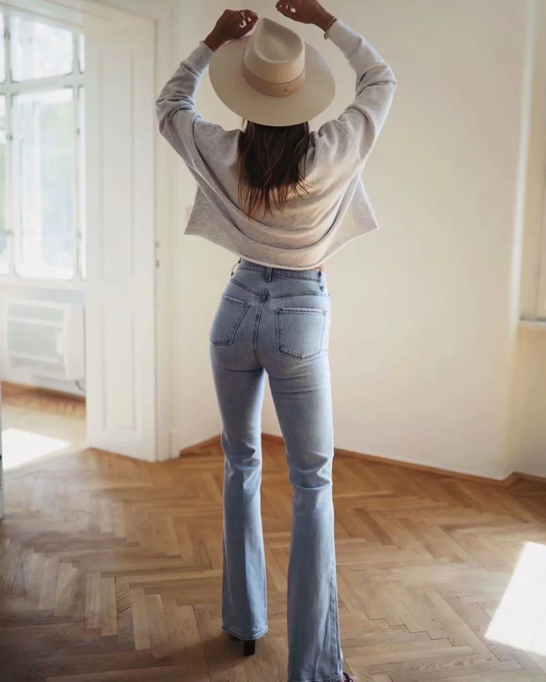 Vaqueros acampanados ajustados retro estilo europeo y americano para mujer