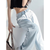 Vaqueros holgados, rectos, de pierna ancha, cintura alta, con entrepierna, finos, informales, drapeados